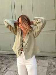 Womens V Neck Blouse: Cotton Linen Long Sleeve Top Casual