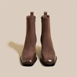 Stivali Alla Caviglia In Pelle Scamosciata Femminile, Tallone Alto