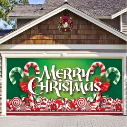 Bannière Décorative De Noël Pour Porte De Garage - Toile Extérieure 16x7 Pieds - Motif Sapin, Rennes - Kit D'accroche Inclus