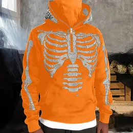 りりんた Harajuku Rhinestone Skeleton Hoodie - Half Zip, Loose Fit