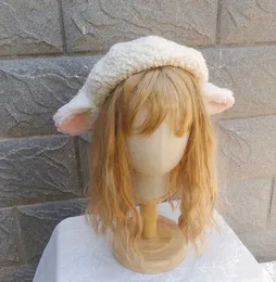 Handmade Milk White Lolita Lamb Ear Beret Hat for Autumn Winter