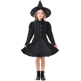 Dziewczyna sukienki dla dzieci karnawałowa halloweenowa czarownice kostiumy magiczna cosplay impreza scena czarna fantazyjna sukienka hat koncerty Dzieci występ