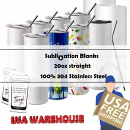 USA Warehouse 25pc/Carton Straight 20oz SubliMation Tumbler Blank Rostfritt stål Muggar DIY avsmalnande vakuumisolerade bilkaffe 2 dagar Leverans 0101