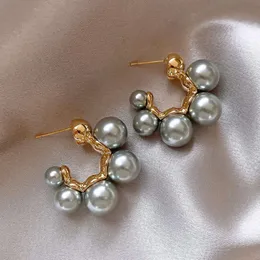 Sier Needle Geometric Pearl Ring French Advanced Elegant Style New Versatile Light Earrings for Women