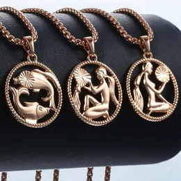 Zodiac Sign 12 Constellation Pendant Necklace for Women Men 585 Rose Gold Womens Halsband Mens Chain Gift Fashion Jewelry GPM21253F