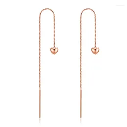 Pendientes colgantes Corazón elegante 86 mm AU750 18 K Sólido Real Auténtico Oro rosa Líneas de oreja Cadenas Piercing para mujeres Regalo de joyería de lujo femenina