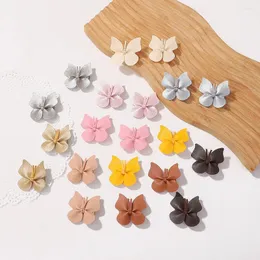 헤어 액세서리 단색 PU 가죽 작은 매듭 활 나비 나비 클립 소녀 어린이 귀여운 kawaii 단순한 공주 헤어핀 패션 파티