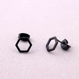 Stud Earrings Fashion Punk Hexagona Black Titanium Steel Geometric Hollow Hexagon Jewelry For Men Women