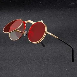 النظارات الشمسية عتيقة steampunk flip retro round metal sun glases for men and women accessories eyewear gafas de sol para mujeres