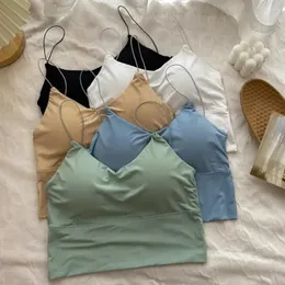 Camisoles tanques colheita camisola superior roupa interior sólido verão s sem costura tubo de seda bralette colete de gelo feminino almofada coreana para