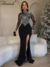 Znaiml Elegant Wedding Even Mesh See Through Patchwork Long Dress Woman Diamonds Rhinestone Mermaid Prom Formal Birthday Luxury 231229