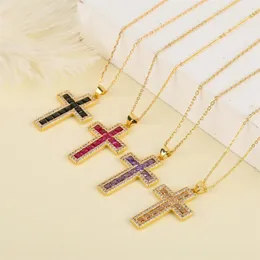 Hanger Kettingen Prachtige Luxe Kleurrijke Zirkoon Kruis Ketting Voor Vrouwen 2024 Mode-sieraden Gift 18k Vergulde