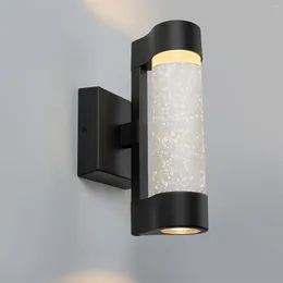 Lampa ścienna cylindryka mocowanie Układ światła Światła oświetlenie z kryształowym szklanym szklanym panelem światła zewnętrzne dla ganku g