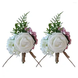 장식용 꽃 2 PCS 웨딩 코사이지 브로치 창조적 에뮬레이션 장미 실크 신부 장식 신랑