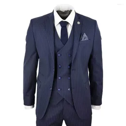 Costumes pour hommes de luxe Blazer motif à rayures coupe ajustée 3 pièces veste pantalon gilet simple boutonnage cran revers fête formelle Ropa Hombre