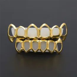 New Hip Hop Custom Fit Grill Six Hollow Open Open Gold Gold Grillz Caps Bottom مع Silicone Vampire Set269n