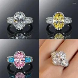 Klusterringar 2024 Sparkling Vit/Yellow/Pink Oval CZ Women's Ring for Engagement Wedding Accessories Estetiska kvinnliga festsmycken