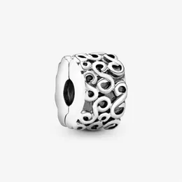 100% 925 Sterling Silver Swirl Clip Charms Fit Original European Charm Bracelet Fashion Women Wedding Engagement Jewelry Accessori299J