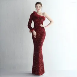 Casual Dresses Partysix Women One Shoulder Long Sleeve Party Maxi Dress Prom Sexy Slash Neck Sequin Evening