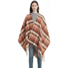 ファッションカシミア女性格子縞のプリントタッセル両側スカーフ冬の温かいショールラップ女性快適な暖かい厚い毛布231229