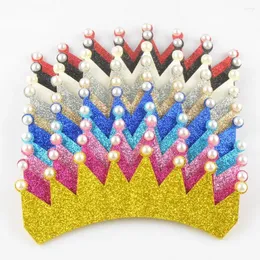 Hårtillbehör 120st/Lot 10 Färg 3,8 "Princess Glitter Felt Crown med Pearl Oavslutade DIY Colorful Crowns Girls GC06