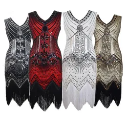 20S Plus Size S-4XL Women 1920s Gastby Sequin Art Embellished Fringed Flapper Dress Party Costumes 231229