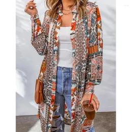 Blusas de mujer Vestido estampado bohemio con cinturón propio Túnica de playa de verano suelta Tallas grandes Kimono largo Ropa de calle para mujer Vestidos maxi informales