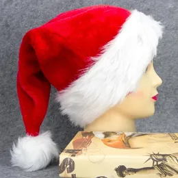 Berets Christmas Xmas Plush Hat 2024 Santa Claus Red Long Noel Hats Big Fur Ball Beanie Cap Unisex Kids Winter Decorations