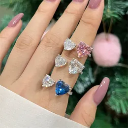 Love Wed Heart Designer Ring per donna 925 Sterling Silver Diamond Rosa Zirconia Sqaure Luxury Womens Impegno per matrimoni Gioielli Boielli Apertura Regolabile regolabile