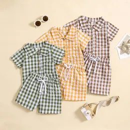 Clothing Sets Summer Baby Boys Plaid Clothes Outfits Casual Short Sleeve Shirts Tops Shorts 2Pcs/Set Toddler Infant Kids For 0-5Yrs