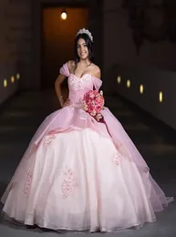 Quinceanera Pembe Partisi Balo Balo elbisesi tül özel artı boyutu fermuarlı dantel yukarı yeni boncuk