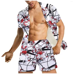 Heren trainingspakken mode 2-delige set overhemd strandstijl heren 3D-print luxe vakantie trend pak kraag korte mouw Hawaiion broek kleding