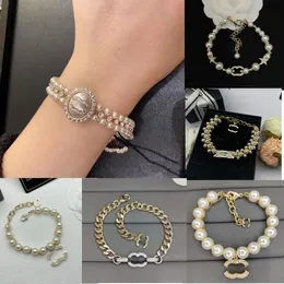 Designer pulseira designer de jóias pulseira designer para mulheres clássico carta pulseira pérolas coração corrente pulseiras corrente de diamante jóias de ouro presente feminino