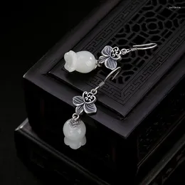 Baumelnde Ohrringe Großhandel S925 Sterling Silber Vintage Persönlichkeit Maiglöckchen Eardrop Natürliche Hetian Jade Frauen Weiß Dang