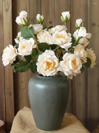 Декоративные цветы, имитация букета роз, гостиная, обеденный стол, искусственный цветочный орнамент, цветочная композиция, обожженный край