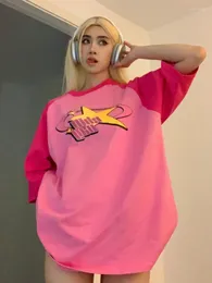 Damen T-Shirts ADAgirl Y2K Pink Star T-Shirts Frau Kurzarm Baumwolle Übergroßes T-Shirt Sommer Print Grafik T-Shirt Koreanische Freizeitkleidung