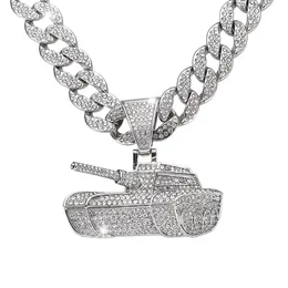 Hip Hop Men Rapper collana con ciondolo con diamanti ciondolo con serbatoio lucido zircone gioielli accessorio night club Maglione catena cubana 18 pollici 1960