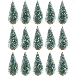 Christmas Decorations Artificial Tree Frosted Pine With Wood Base 10cm Desk Holiday For Xmas Party DIY Craft