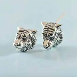 Dangle Earrings Pure S925 Sterling Silver Stud Men Women Gift Lucky Carved Tiger Head