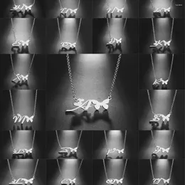 Anhänger Halsketten 1PCS Silber Farbe Schmetterling Herz Initialen Halskette Für Frauen Charme Brief Schmuck Edelstahl Kette Choker Geschenk
