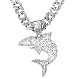 Hip Hop Men Rapper Diamond Netclace Shiny Shark Shark Pendant Zircon Jewelry Night Club Sweater Cupan Chain 18inch 1961