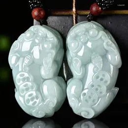 ペンダントネックレス認定Jade Stone Pixiu Necklace Men Men Men Fengshui Charms Grade a Myanmar Jadeite Wealth Pi Xiuラッキーアミュレットギフト