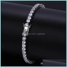 Tennis Bracelets Jewelry Hip Hop Luxury Bling 4Mm Zircon Trendy Fashion Men Women Rhodium 18K Gold Plated Drop Delivery Av9E0328F