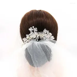 ヘアクリップ韓国スタイルの花嫁合金花の形の手作りコームラインストーンフェイクパール装飾ティアラウェディングaccrssories na