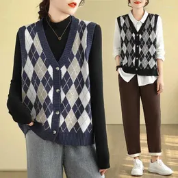 Coletes femininas outono moda feminina vintage xadrez camisola regata de malha colheita feminina sem mangas colete r181