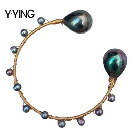 Y YING Freshwater Black Pearl Teardrop Sea Shell Pearl Bangle Bracelet 231229