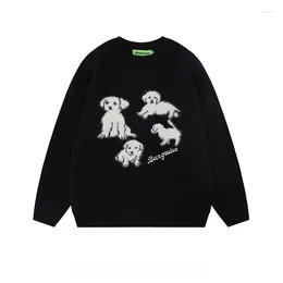 Herrtröjor Autumn Winter Puppy Jacquard Pullovers för män och kvinnor trendiga o-hals långärmad avslappnad mångsidig bottenkläder