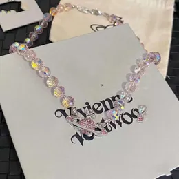 Original Kaigao Edition Western Empress Dowager Pink Crystal Saturn Bracelet Mermaid Tear Fairy Necklace High Quality Collar Chain