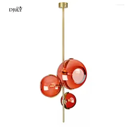 Lampadari Postmoderno Designer Lampadario a sfera in vetro rosso Illuminazione per soggiorno Sala da pranzo Lampade a sospensione di lusso Apparecchio a led