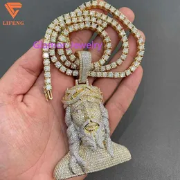 Custom Hip Hop Mens Jewelry Vvs Moissanite Iced Out Jesus Sterling Sier Gold Rapper Pendant Necklacemoissanite Set with Diamonds